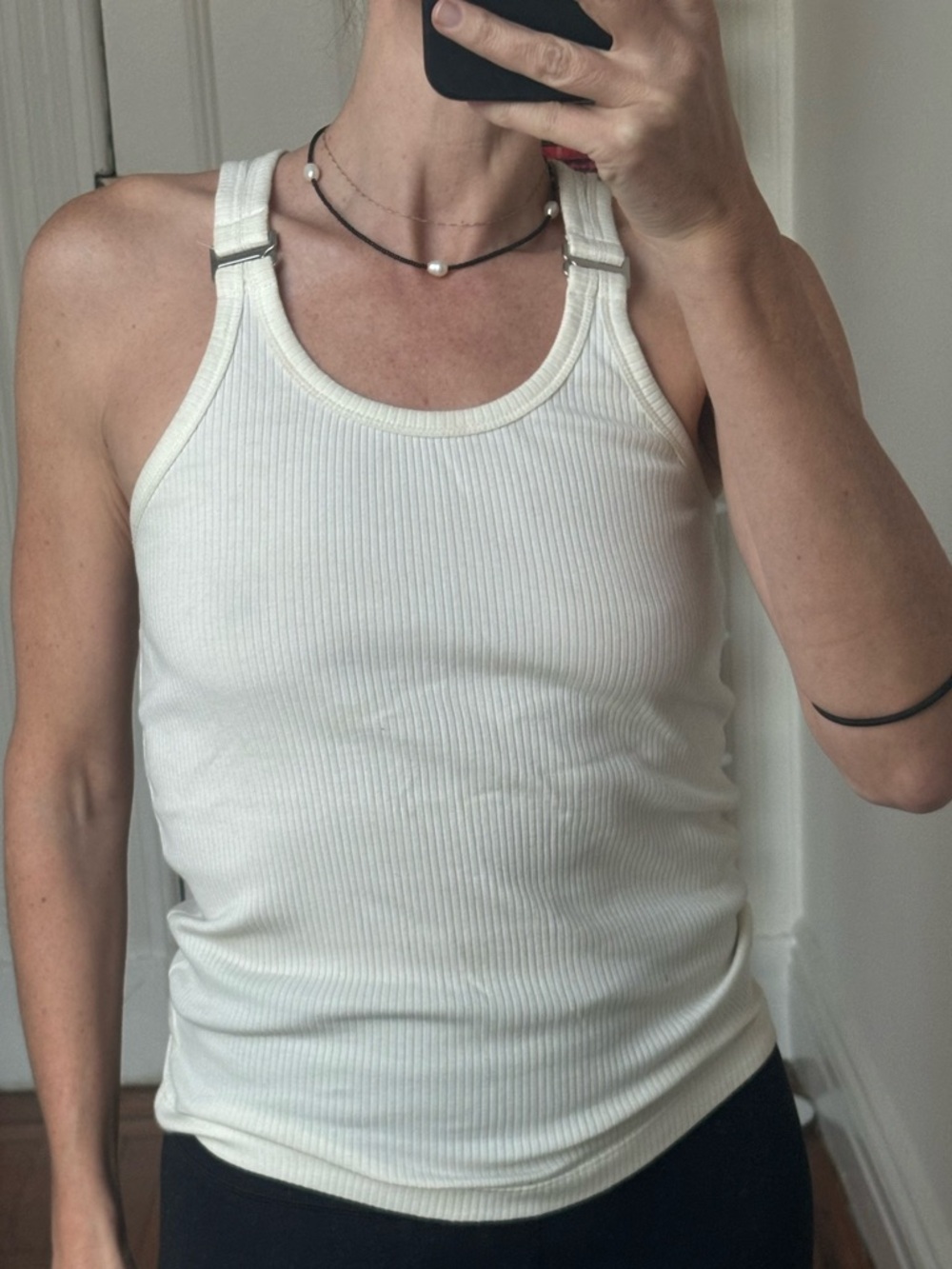 Dion Lee Ribbed Ivory Tank Top with Buckle Straps - Women's